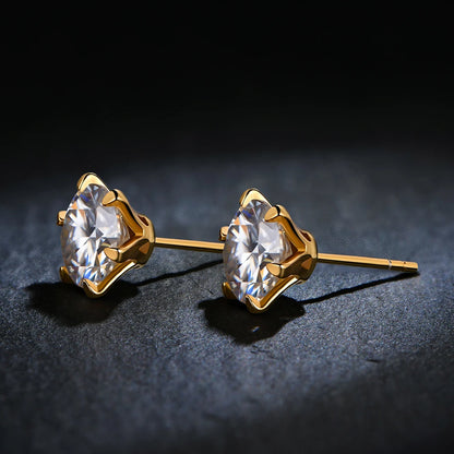 18K Gold Plated 0.5-1 Carat D Color Moissanite Gemstone Stud Earrings for Women Solid 925 Sterling Silver Solitaire Fine Jewelry