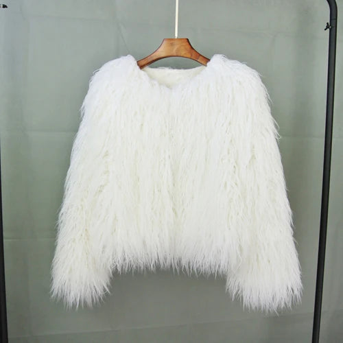 women's fur coat Colorful Furry Pink lamb wool faux fur coat female Shaggy sheepskin coat winter artificial fur jacket