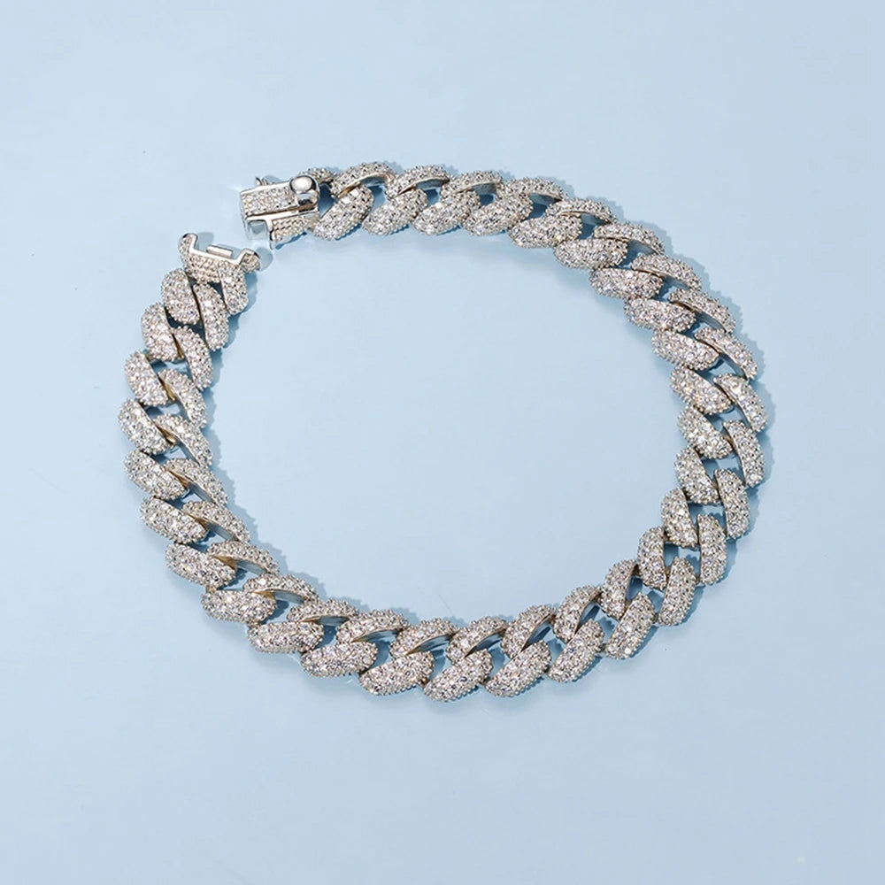 Hip Hop Rock Solid 925 Sterling Silver Created Moissanite Diamonds Cuba Bracelets for Men Women Fine Jewelry
