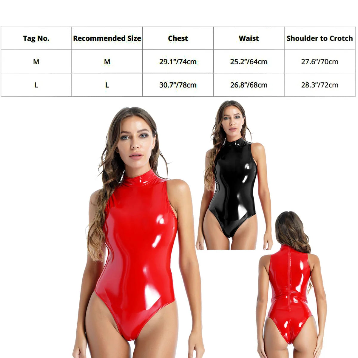 Sexy Patent Leather Bodysuit Womens High Collar Sleeveless Pole Dance Costume PU Latex High-cut Leotard Catsuit Clubwear