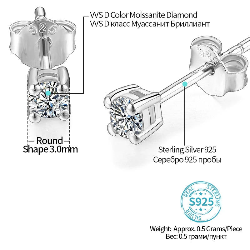 Round Cut 3.0MM Diamond Test Passed Moissanite Diamond 925 Sterling Silver Earring Fine Jewelry Girlfriend Gift