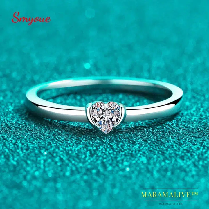 Heart Cut Moissanite Engagement Rings for Women Classic Wedding Band 925 Sterling Silver Plated PT950 Birthday Gift