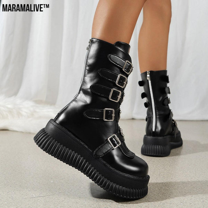 Heart Platform Shoes Dark Punk Mid-calf Boots Female