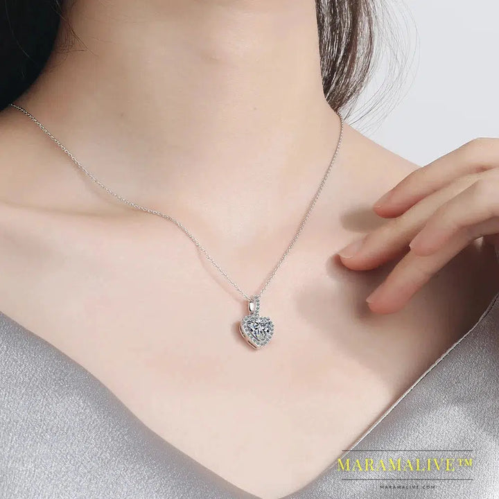 Heart Shaped 1ct Moissanite Diamond Pendant Necklace 100% S925 Silver Woman Sparkling Wedding Party Moissanite Jewelry