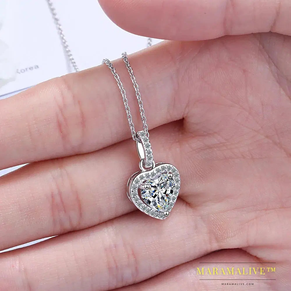 Heart Shaped 1ct Moissanite Diamond Pendant Necklace 100% S925 Silver Woman Sparkling Wedding Party Moissanite Jewelry