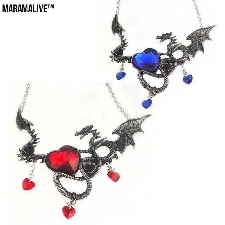 Heart-shaped sapphire dragon necklace