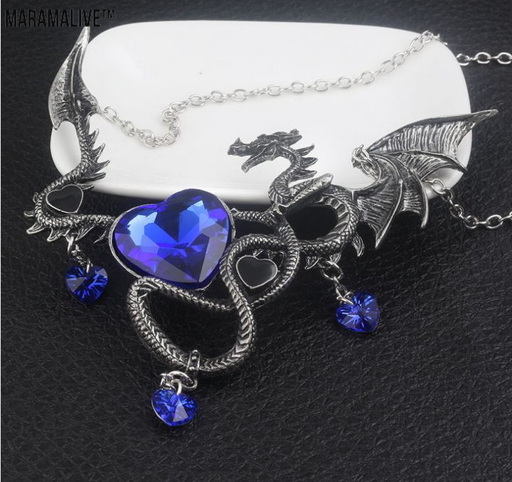 Heart-shaped sapphire dragon necklace