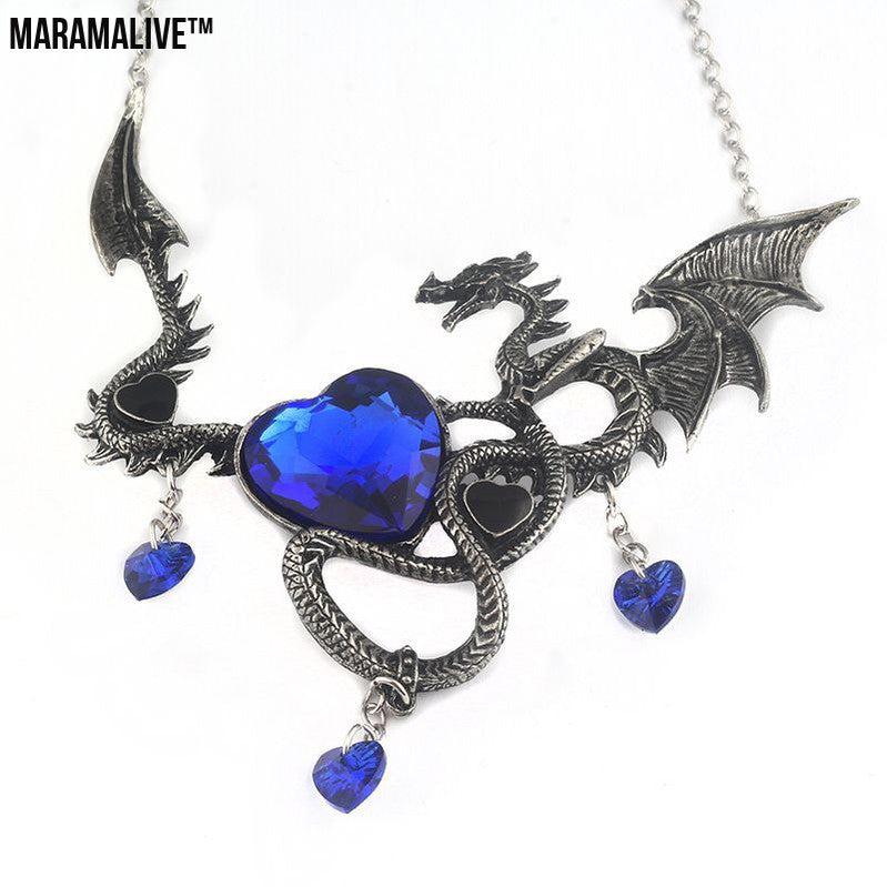 Heart-shaped sapphire dragon necklace