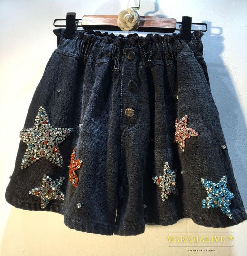 Heavy Industry Diamond-studded Beads Five-star High Waist Shorts Female