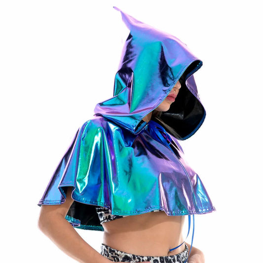 Party Club Cosplay Death Cloak Shiny Adult Metallic Holographic Hoodie Cape Carnival Devil Stole Halloween Costumes