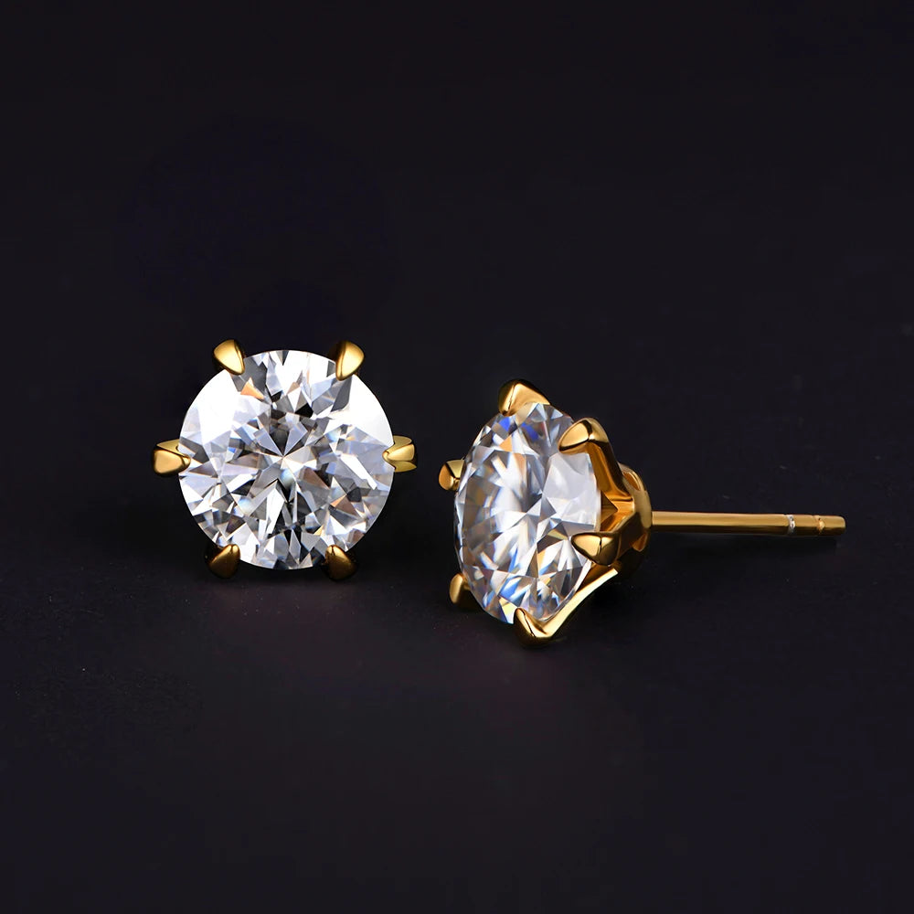 18K Gold Plated 0.5-1 Carat D Color Moissanite Gemstone Stud Earrings for Women Solid 925 Sterling Silver Solitaire Fine Jewelry