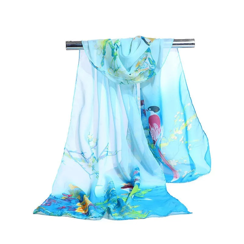 Floral scarf with UV protection gift. light blue