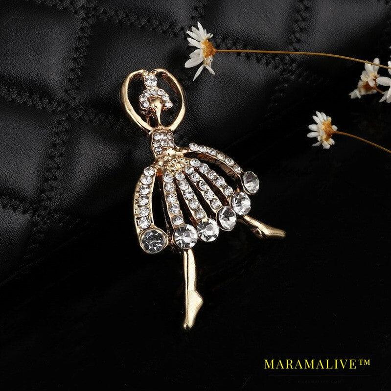 Hesiod Valentine's Day Jewelry Gift Crystal Women Brooch Pins Casual Girl Brooch Pins sparkling Ballet girl