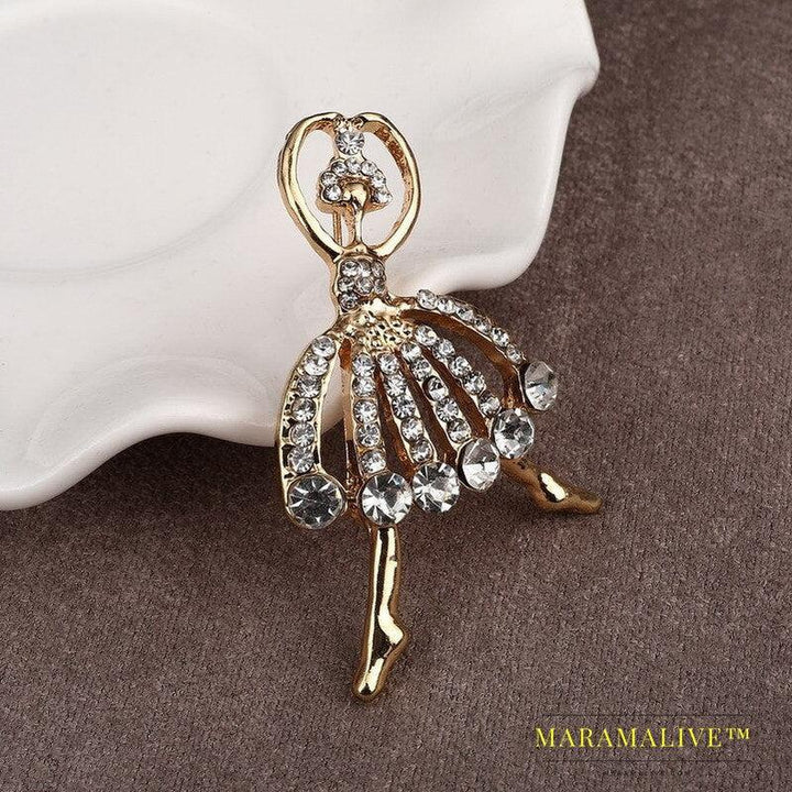 Hesiod Valentine's Day Jewelry Gift Crystal Women Brooch Pins Casual Girl Brooch Pins sparkling Ballet girl