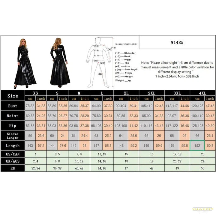 High Collar Faux Latex Maxi Dress Women Long Sleeve Shiny Patent Leather Dress Wet Look Floor Length Dress Party Clubwear Custom