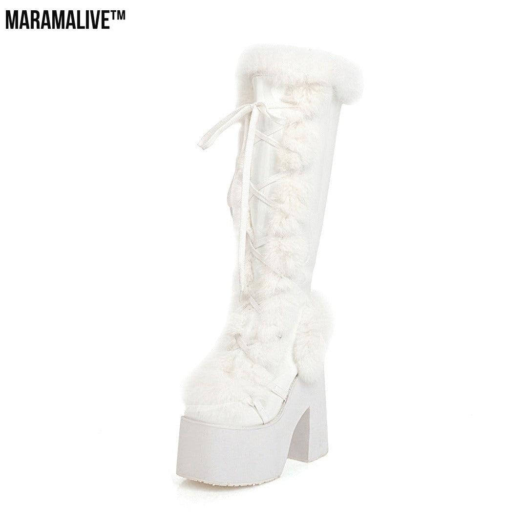 High Heeled Platform Thick Soled Snow Boots Fur Boots