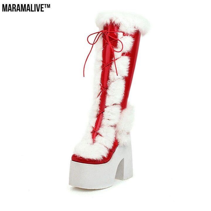 High Heeled Platform Thick Soled Snow Boots Fur Boots