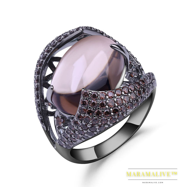 High-grade Retro Luxury S925 Sterling Silver Inlaid Natural Colored Gems Ring