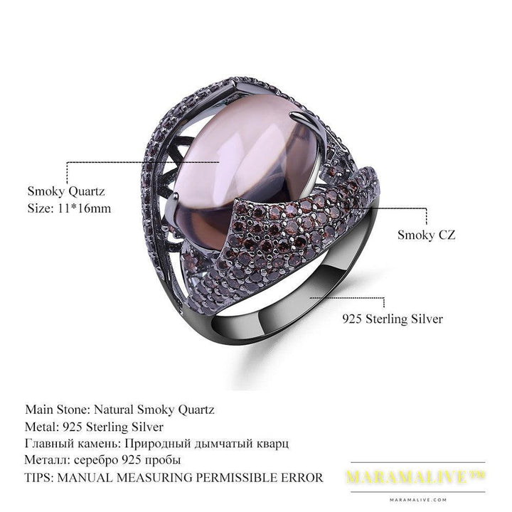 High-grade Retro Luxury S925 Sterling Silver Inlaid Natural Colored Gems Ring