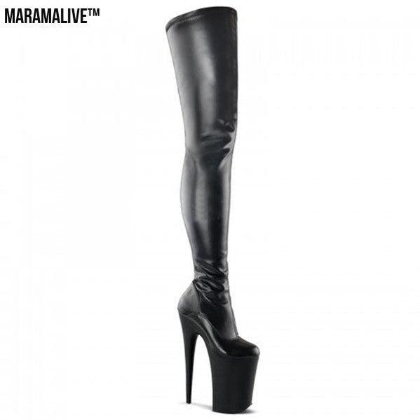 High heel patent leather stretch boots