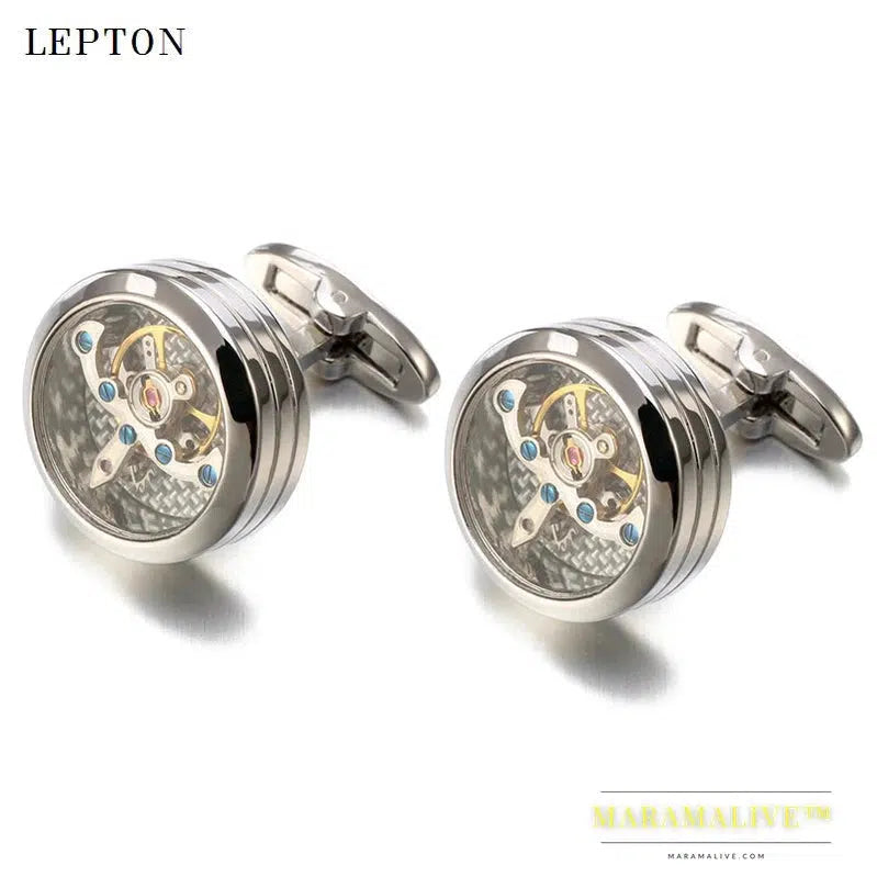 High quality Movement Tourbillon Cufflinks For Mens Wedding Groom Mechanical Watch Steampunk Gear Cufflinks Relojes Gemelos