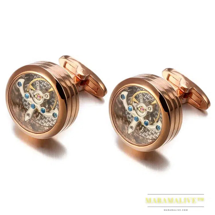 High quality Movement Tourbillon Cufflinks For Mens Wedding Groom Mechanical Watch Steampunk Gear Cufflinks Relojes Gemelos