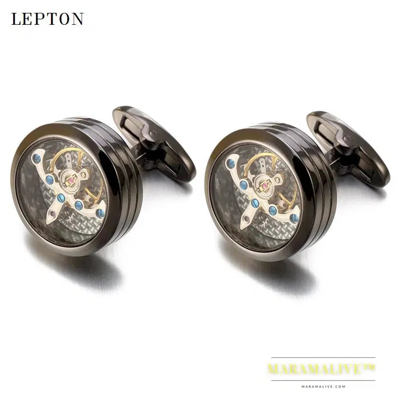 High quality Movement Tourbillon Cufflinks For Mens Wedding Groom Mechanical Watch Steampunk Gear Cufflinks Relojes Gemelos