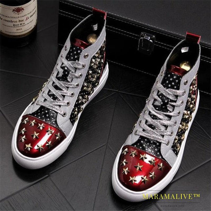 High-top punk studded casual shoes