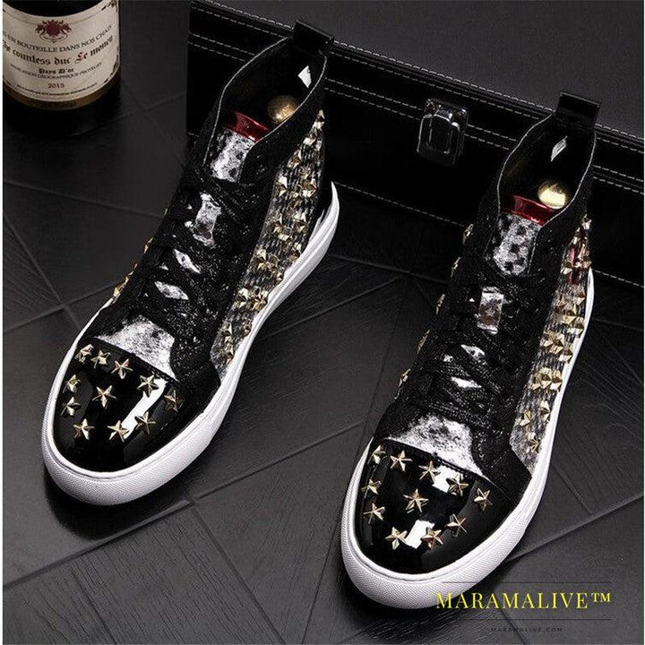 High-top punk studded casual shoes