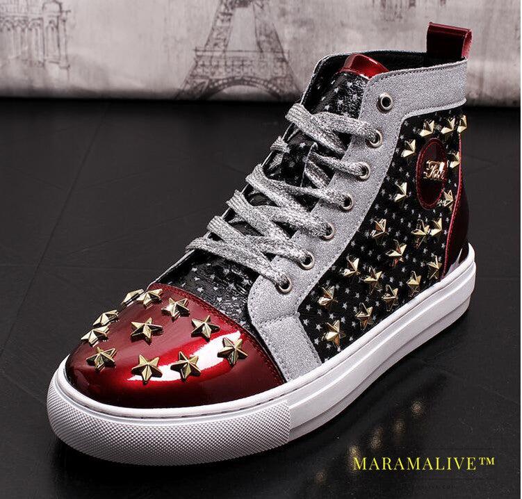 High-top punk studded casual shoes