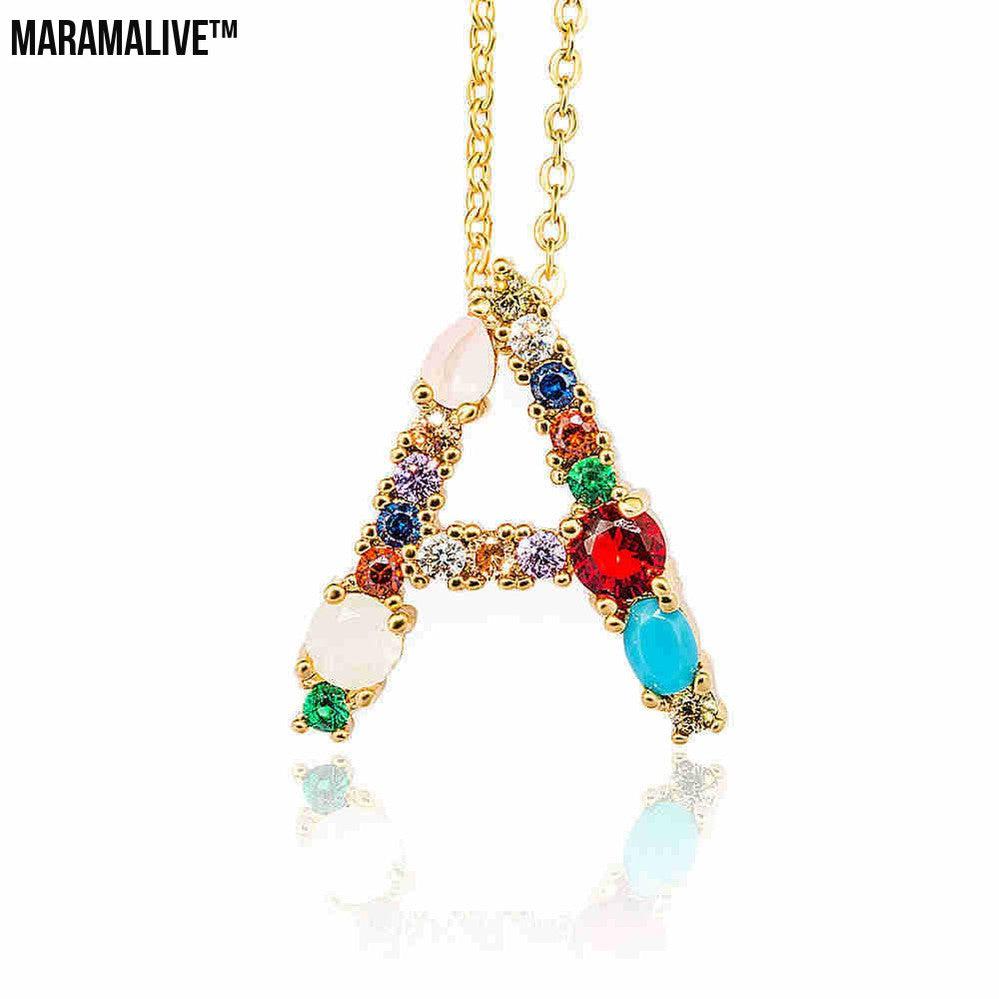 Hip Hop 26 Letters Copper Micro Inlaid Letter Pendant Clavicle Chain