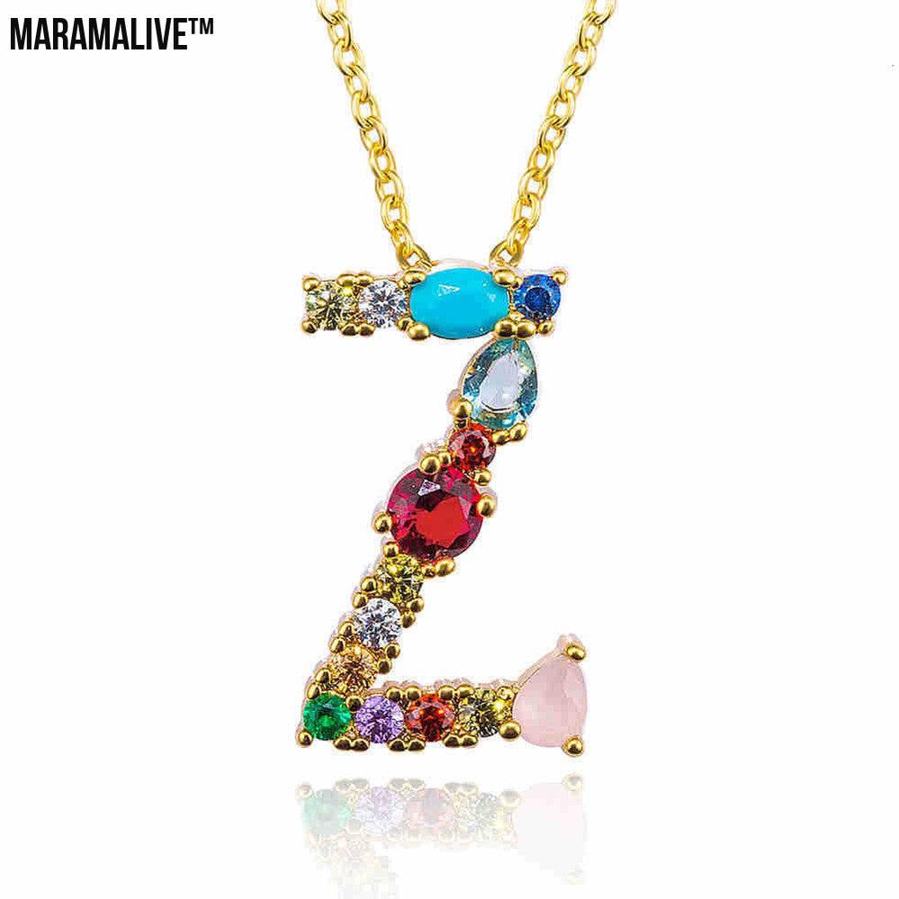 Hip Hop 26 Letters Copper Micro Inlaid Letter Pendant Clavicle Chain