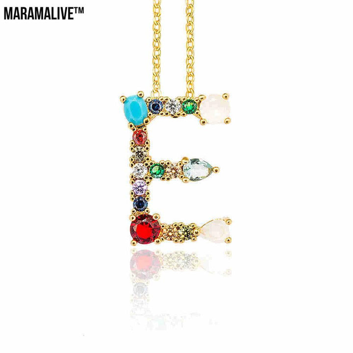 Hip Hop 26 Letters Copper Micro Inlaid Letter Pendant Clavicle Chain