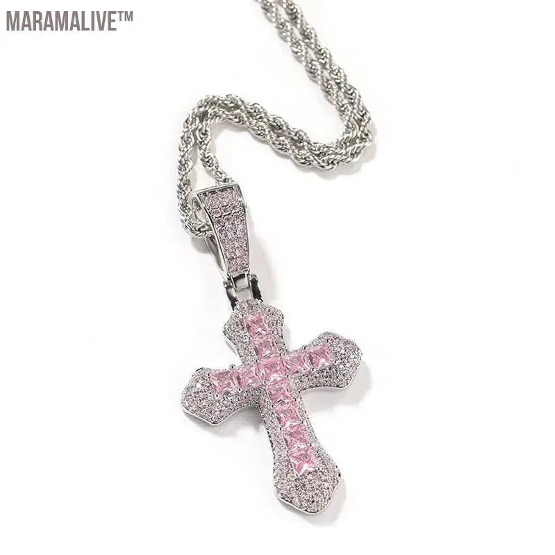 Hip Hop 3A+ CZ Stone Paved Bling Iced Out Cross Pendants Necklace for Men Women Unisex Rapper Jewelry