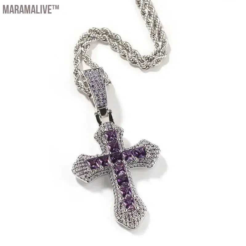 Hip Hop 3A+ CZ Stone Paved Bling Iced Out Cross Pendants Necklace for Men Women Unisex Rapper Jewelry