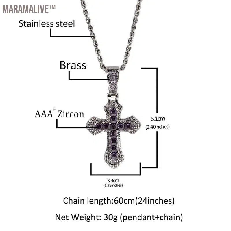 Hip Hop 3A+ CZ Stone Paved Bling Iced Out Cross Pendants Necklace for Men Women Unisex Rapper Jewelry