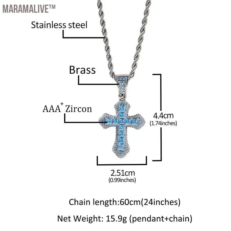 Hip Hop 3A+ CZ Stone Paved Bling Iced Out Cross Pendants Necklace for Men Women Unisex Rapper Jewelry