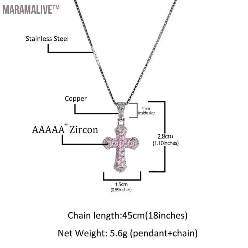 Hip Hop 3A+ CZ Stone Paved Bling Iced Out Cross Pendants Necklace for Men Women Unisex Rapper Jewelry