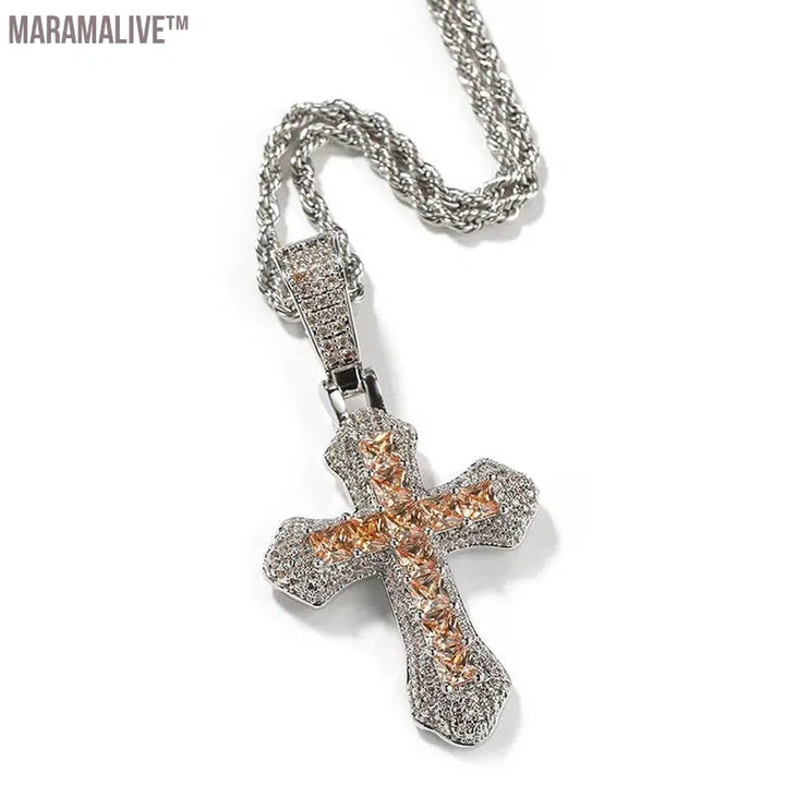 Hip Hop 3A+ CZ Stone Paved Bling Iced Out Cross Pendants Necklace for Men Women Unisex Rapper Jewelry