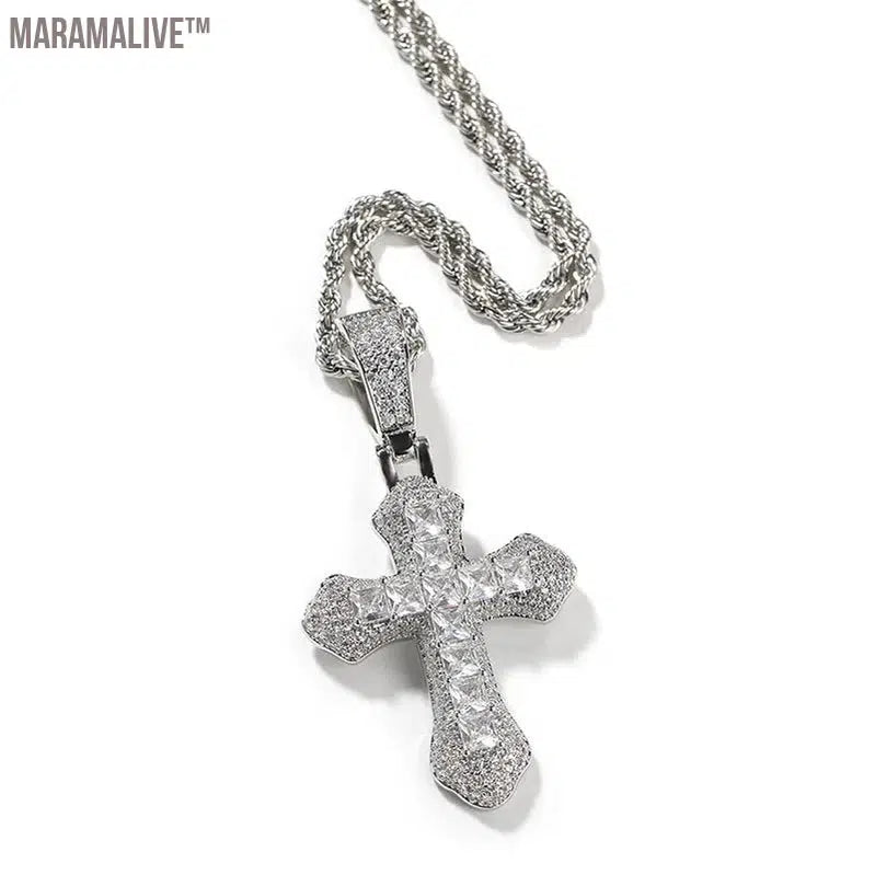 Hip Hop 3A+ CZ Stone Paved Bling Iced Out Cross Pendants Necklace for Men Women Unisex Rapper Jewelry