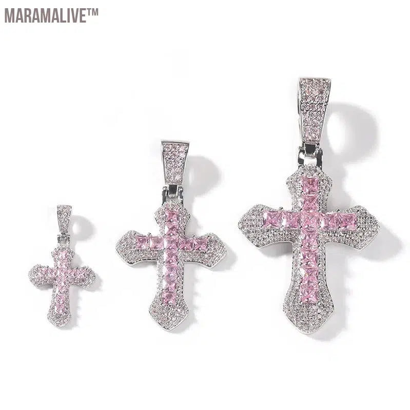 Hip Hop 3A+ CZ Stone Paved Bling Iced Out Cross Pendants Necklace for Men Women Unisex Rapper Jewelry