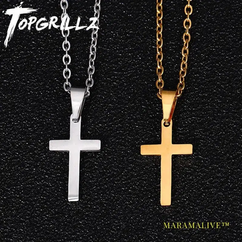 Hip Hop Classic Cross High Quality With Gold Stainless Steel Chain Fashion Pendant Necklace Jewelry Gift For Men Women