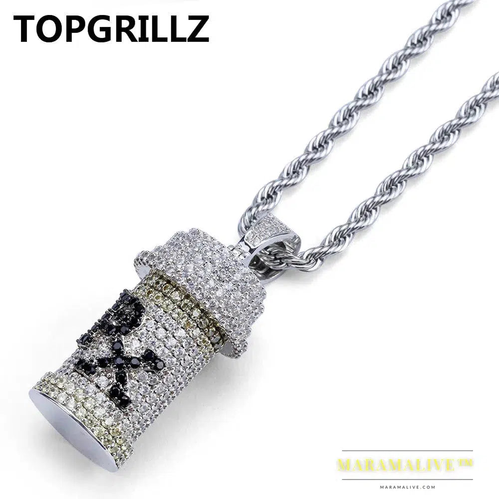 Hip Hop Detachable Medicine Bottle Pendant Necklace Men's Jewelry Gold Silver Color Cubic Zircon Necklaces Gifts