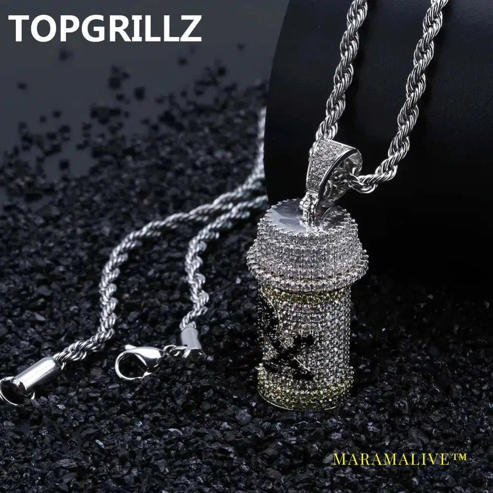 Hip Hop Detachable Medicine Bottle Pendant Necklace Men's Jewelry Gold Silver Color Cubic Zircon Necklaces Gifts