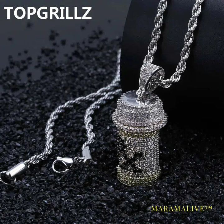 Hip Hop Detachable Medicine Bottle Pendant Necklace Men's Jewelry Gold Silver Color Cubic Zircon Necklaces Gifts