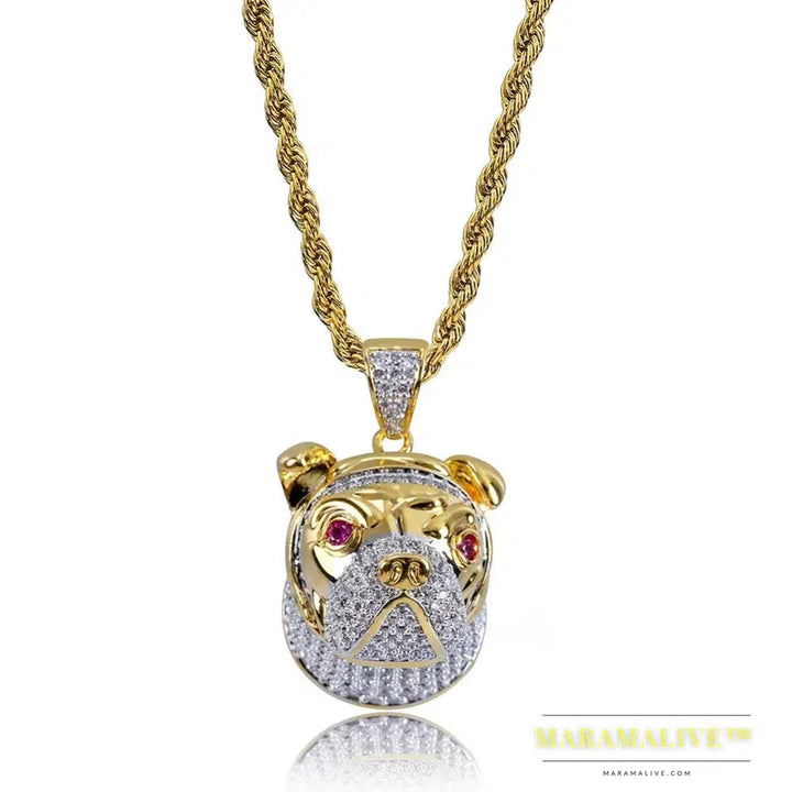 Hip Hop Dog Head Necklace Pendant Charm For Men Women Gold Silver Color Cubic Zircon Jewelry Gifts