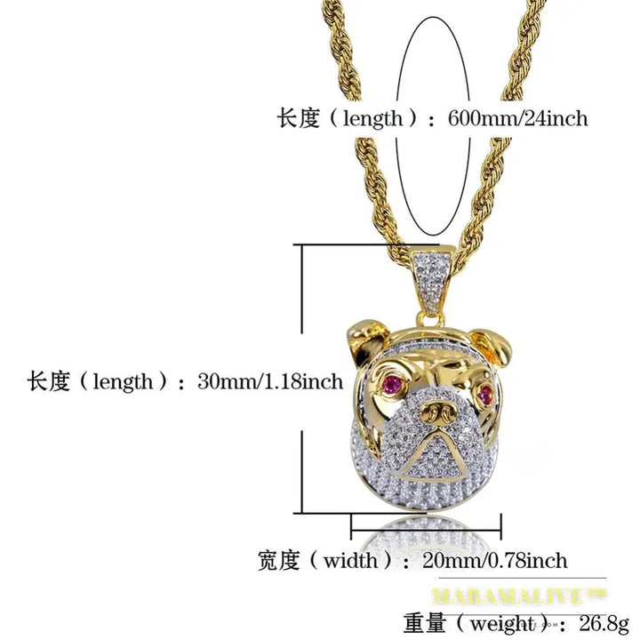 Hip Hop Dog Head Necklace Pendant Charm For Men Women Gold Silver Color Cubic Zircon Jewelry Gifts