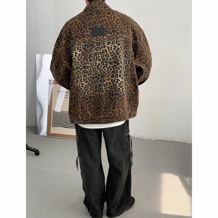 Hip Hop Men's Vintage Leopard Print Denim Jacket - 2024 Autumn Fashion Lapel Collar Zipper Coat - Clubwear Streetwear Holiday Jackets