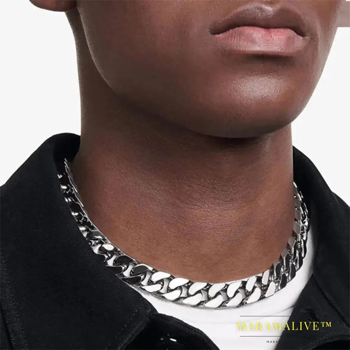 Hip Hop Miami Necklace Stainless Steel Cuban Semicircular Grinding Chain Titanium Steel Necklace For Women Men