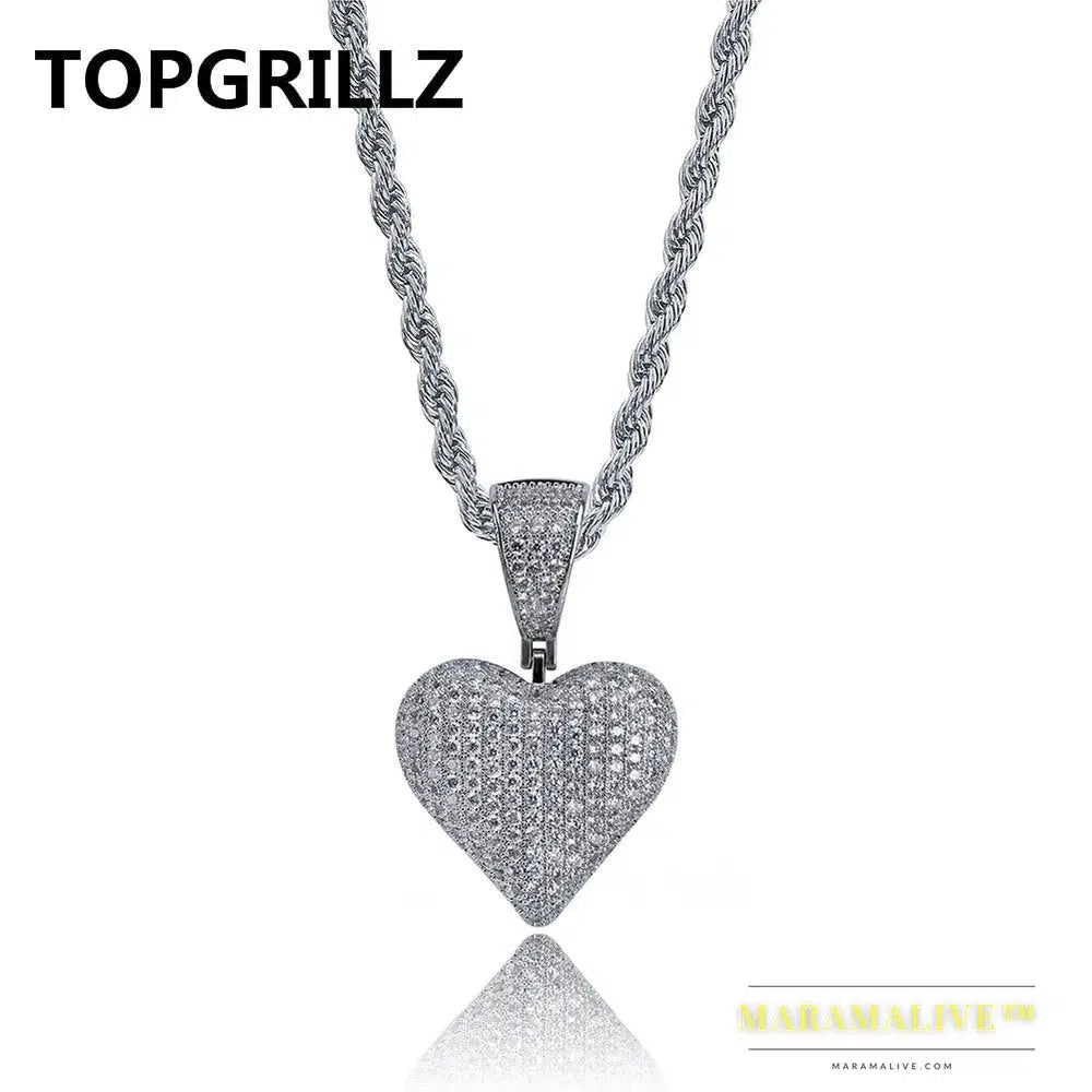 Hip Hop Poker Heart Necklace & Pendant With 4mm Tennis Chain Gold Silver Color Iced Out Cubic Zircon Men's Jewelry Gifts